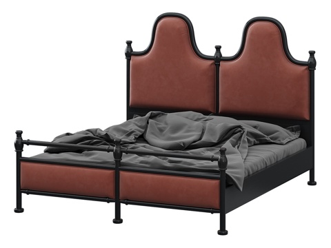  北欧简约双人床  双人床 简约床 卧室床 抱枕3d模型 