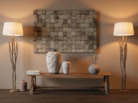 侘寂中古装饰摆件su模型