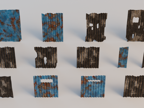 石棉瓦 瓦楞板 铁皮瓦 彩钢瓦 铁皮围墙su模型