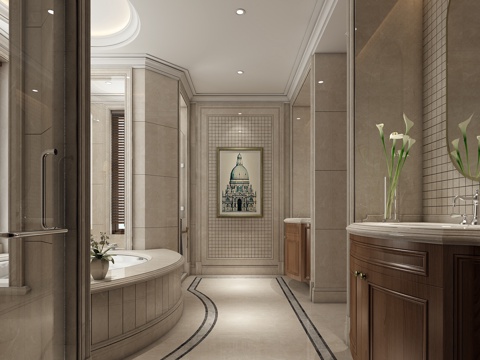  新中式简欧别墅主卫生间3d模型 