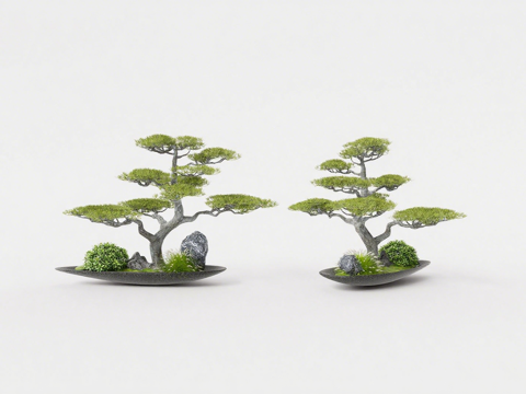 新中式禅意黑岩盆景su模型