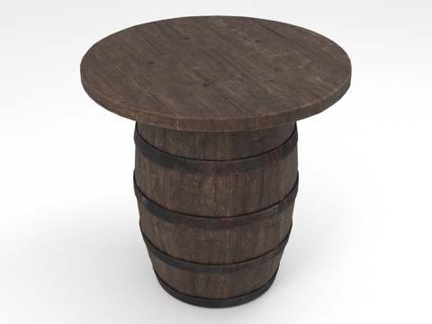 酒桶桌 实木桌 复古桌 圆桌3d模型