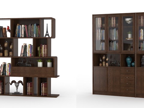  中式书柜饰品组合3d模型 