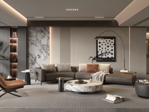 现代意式客厅su模型