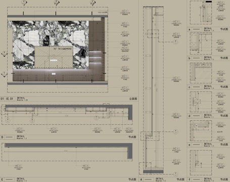 岩板电视背景墙、内嵌电视墙大样、木格栅背景墙、背景墙悬浮层板cad施工图