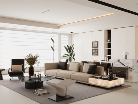  现代意式家居客厅 轻奢意式客厅 高级灰客厅 沙发茶几组合3d模型 