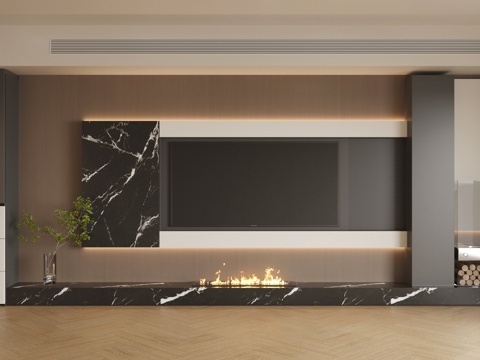 现代意式电视背景墙 轻奢意式客厅 客厅背景墙 大理石背景墙su模型