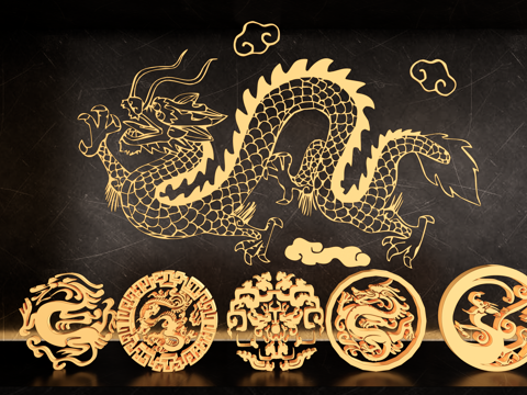 中式浮雕 龙纹 景观雕塑 商业雕塑 动物雕塑su模型