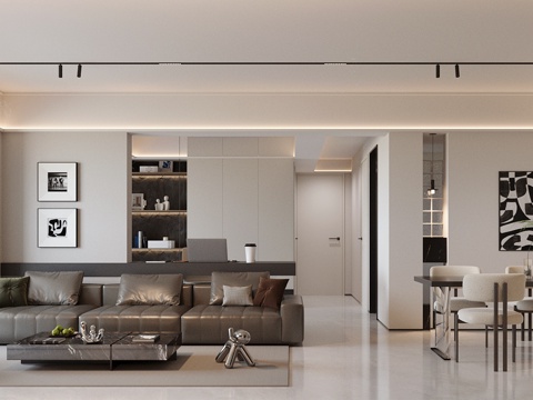 现代意式客餐厅 轻奢意式客餐厅 高级灰客餐厅 黑白灰客餐厅su模型