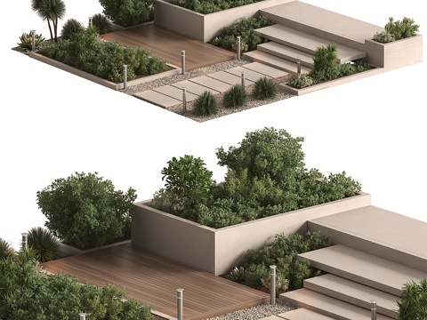  现代意式庭院景观 庭院绿植3d模型 