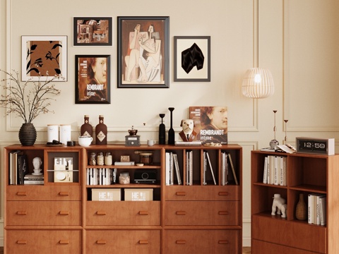 中古风书柜 斗柜 装饰柜 玄关柜 边柜 矮书柜 储物柜 书籍su模型