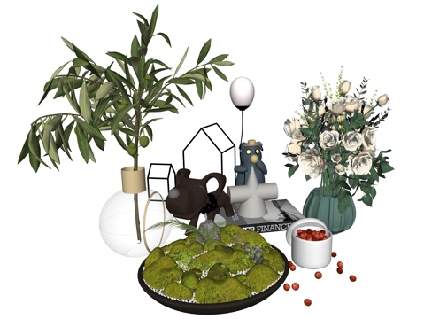 现代花瓶花艺植物装饰摆件su模型