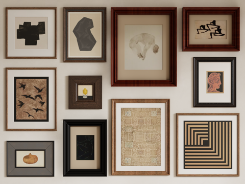 中古风装饰挂画组合su模型