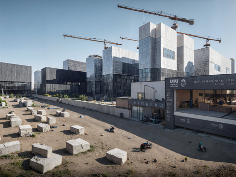 现代建筑工地 施工项目部 彩钢房 厂房建筑su模型