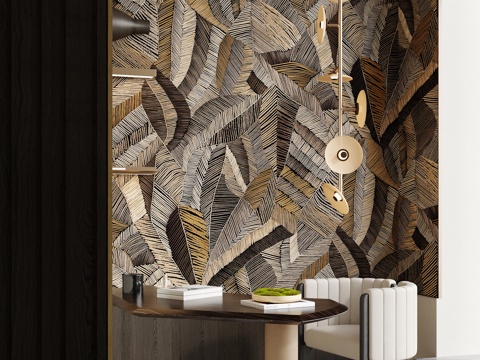 现代书房 轻奢书房 吊灯 书椅 书桌 现代摆件 背景墙3d模型