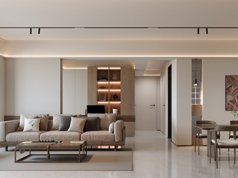 新中式禅意家居客餐厅 中式客餐厅 宋式美学客餐厅 无主灯客厅su模型