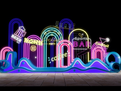 现代美陈 艺术雕塑 霓虹灯su模型