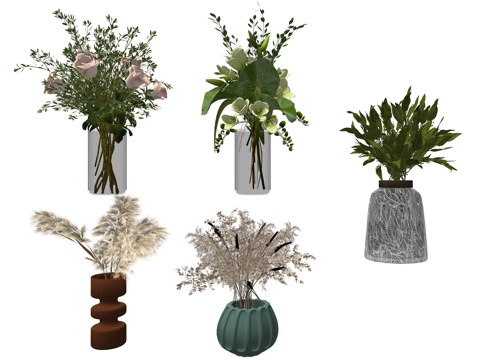 现代花瓶花艺植物装饰摆件su模型