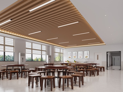  现代 食堂 员工餐厅3d模型 