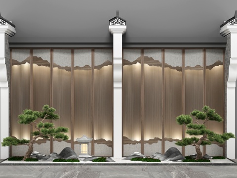  新中式园艺景观假山松树小品3d模型 