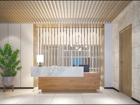  现代公司前台办公室前台接待台服务台3d模型 