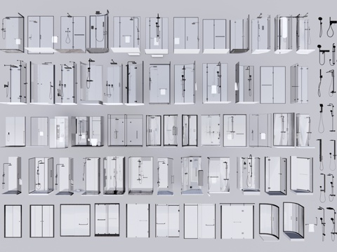 淋浴间 淋浴隔断 淋浴玻璃门 淋浴房 干湿分离 花洒淋浴花洒su模型