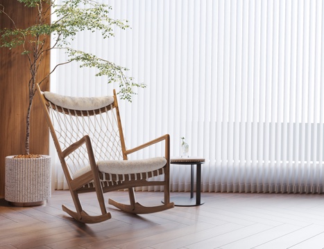 原木风躺椅 摇椅 实木摇椅 编织躺椅su模型