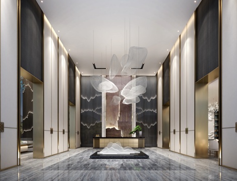  中式现代售楼处前厅接待台3d模型 