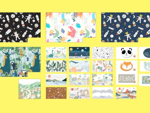 儿童房墙纸 卡通图案墙纸su模型