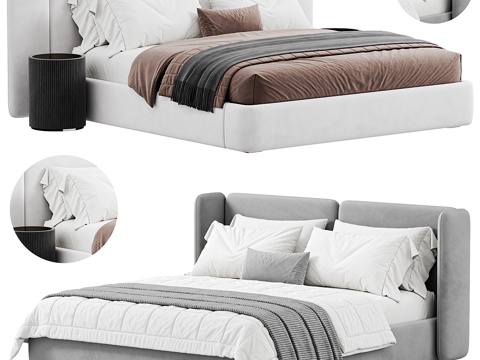  现代布艺双人床3d模型 