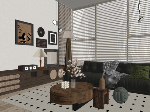 中古风家装客厅多人沙发su模型