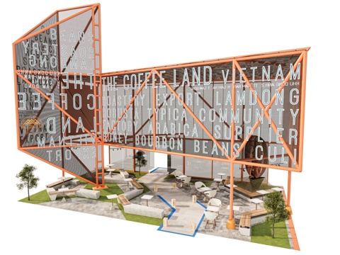 户外休息空间 办公露台 钢结构艺术框架 休闲桌椅餐桌椅 口袋su模型