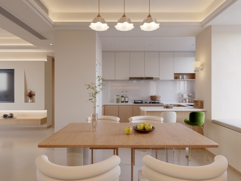 奶油原木风厨房su模型