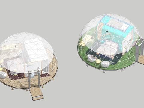 现代露营膜结构民宿客房su模型