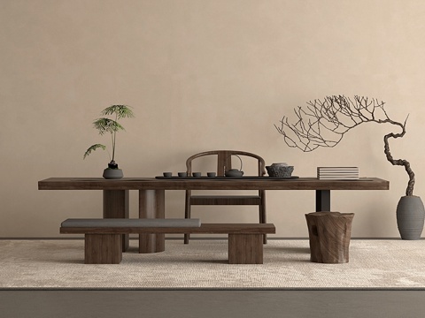 中式新中式茶桌椅中式新中式茶台su模型