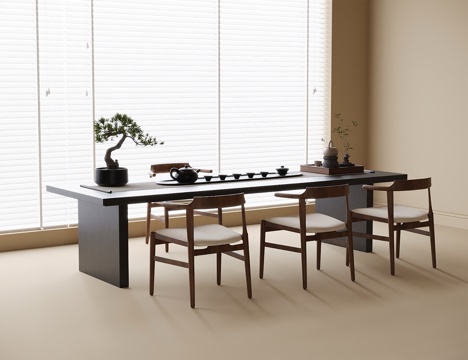 现代茶桌椅 茶椅 茶桌 茶具摆件 盆栽 植物摆件su模型