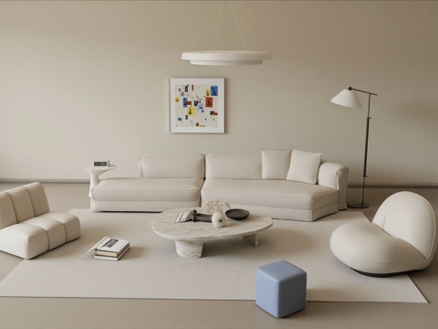 奶油中古沙发组合su模型