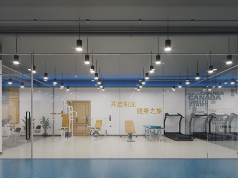  工业风健身房康复区3d模型 