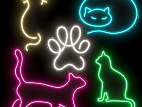  猫主题霓虹灯3d模型 
