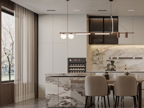  现代餐厅 岛台 开放式厨房 西厨 现代客餐厅 意式餐厅 社交3d模型 