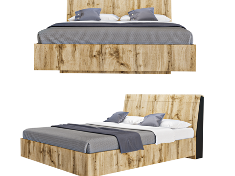  原木风双人床 双人床3d模型 