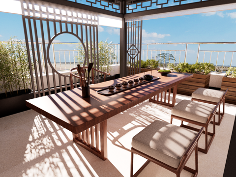  现代新中式铝合金凉亭3d模型 