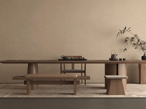 中式新中式茶桌椅中式新中式茶台su模型