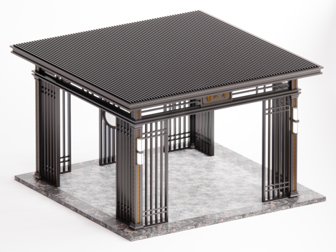 新中式凉亭 廊架su模型