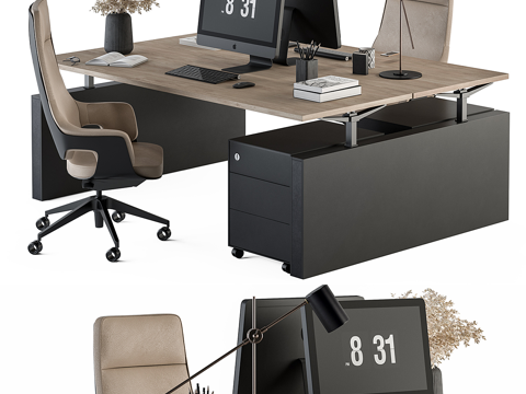  现代意式办公桌椅 员工桌椅3d模型 