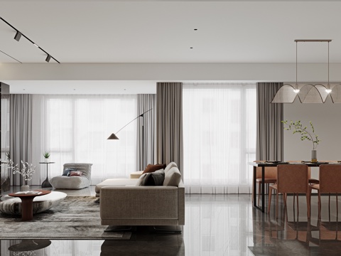 现代客餐厅 沙发茶几组合 客厅 餐厅 酒柜 电视背景墙su模型