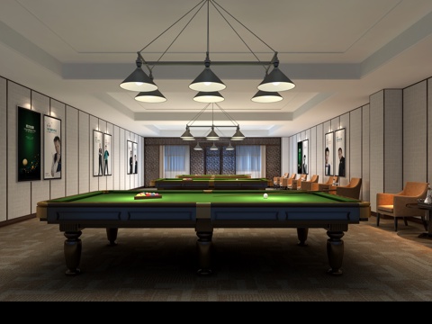  台球室 桌球室 现代台球室3d模型 