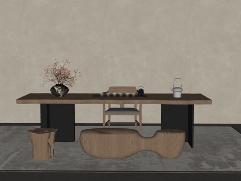 中式新中式茶桌椅中式新中式茶台su模型