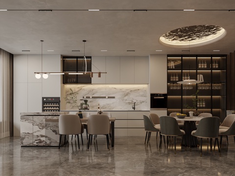  现代轻奢餐厅3d模型 