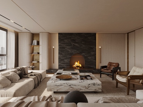 轻奢意式家居客厅 电视背景墙 客厅背景墙 意式客厅背景墙su模型